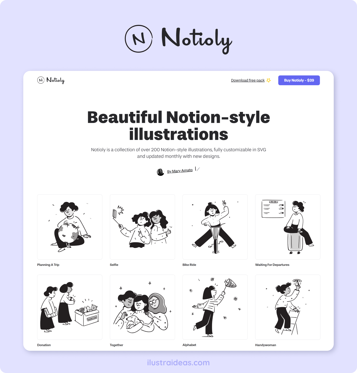 Notioly es una pagina de ilustraciones tipo Notion