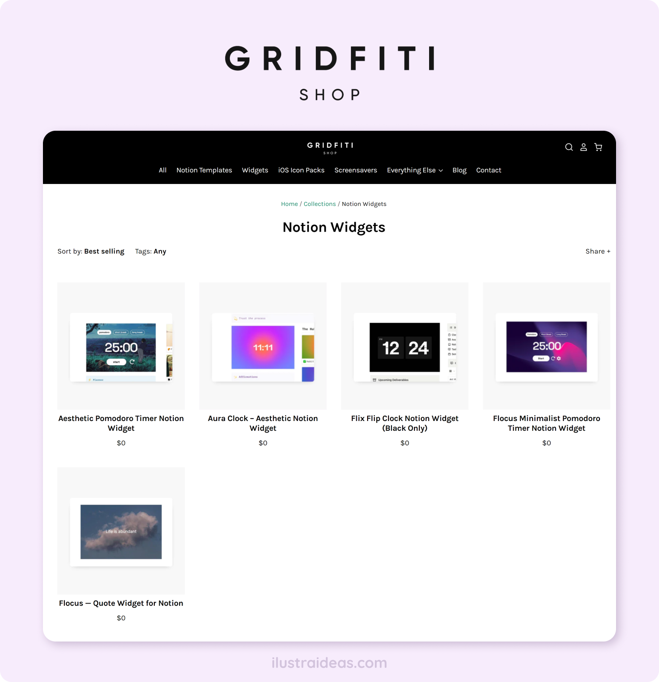 5 páginas de widgets para Notion: Organízate con estilo✨ Captura de pantalla de Gradfiti Shop